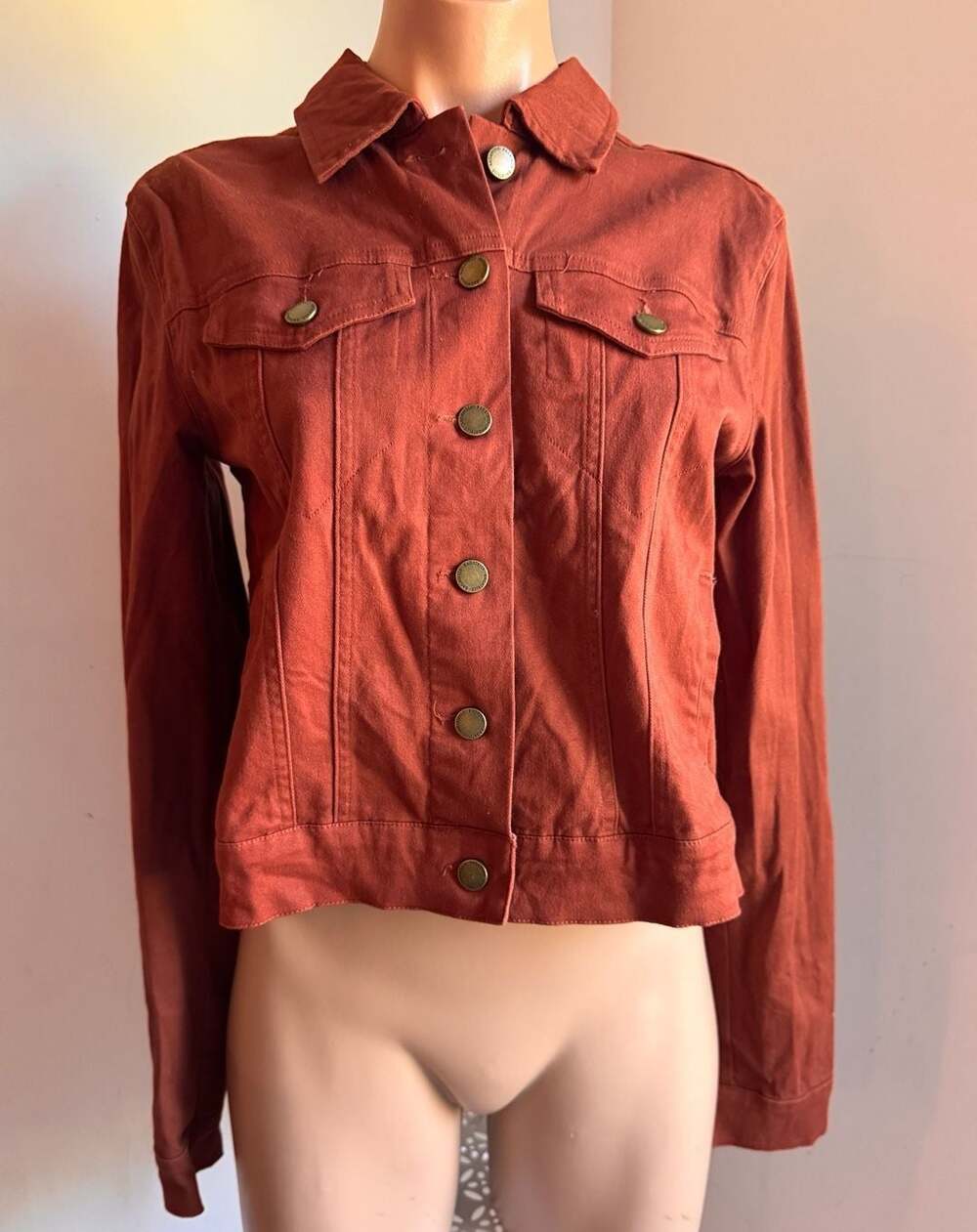 Bagatelle Collection New York Women's Button Front Denim Jacket Rust Size XS